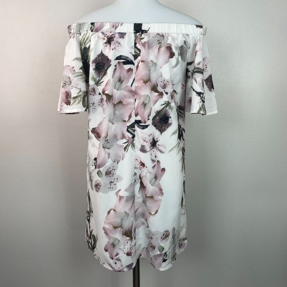 Lulus Shift Dress Small Ivory Floral Off-the-Shoulder Short Sleeve Women's - Picture 8 of 14